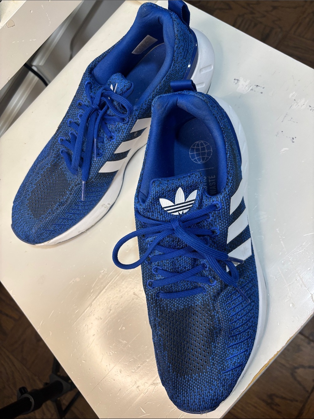 adidas Blue Knit Sneakers with White Three Stripes